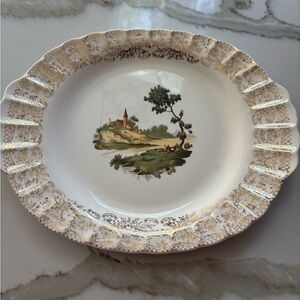 Vintage American Limoges Scenic Gold and Cream Dinner Platter